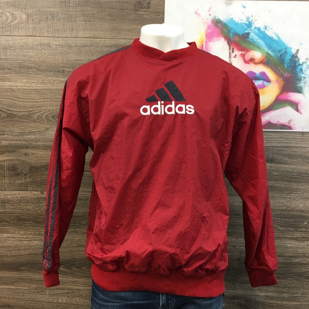 VINTAGE Adidas Pullover Track Jacket Red‎ Black Logo Mens Size L Streetwear